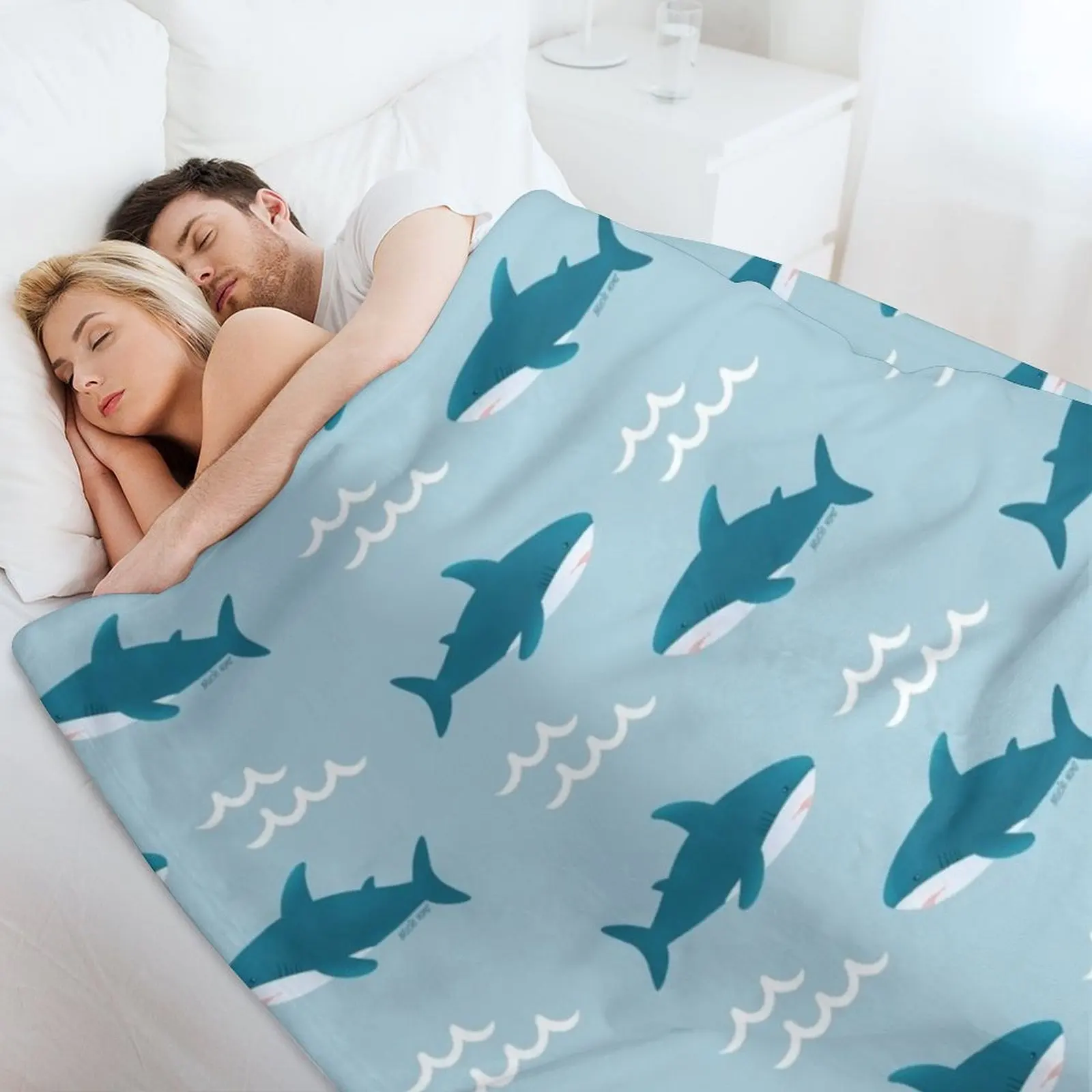 Brucie/Blahaj ikea с рисунком акулы (бирюзовое) пледы волосатое туристическое тяжелое