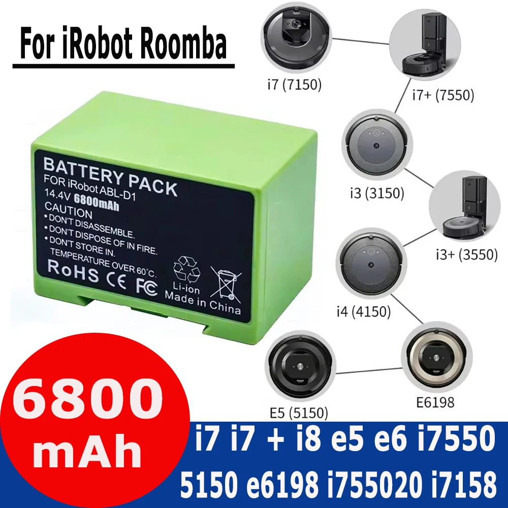 Замена аккумулятора i7 14 4 В 6800 мАч для iRobot Roomba e и i Series i7+ e5 7150 7550 i3 3150 i3+ 3550 i4 4150