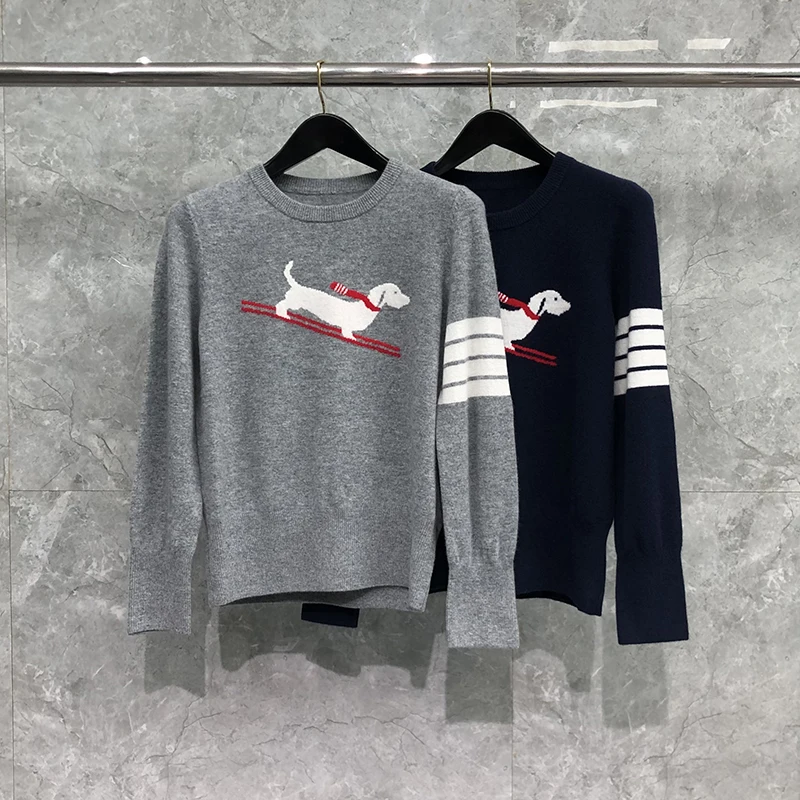 

TB Thom Sweaters for Women Funny Dog Patterns Classic 4-bar Stripe Design Long sleeved 2023 Winter New Keep Warm Pullover
