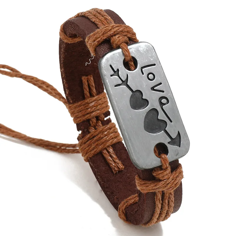 

Lovers Bracelets Bangles Cuff Wristband Couples Genuine Leather Bracelet Heart Friendship Adjustable Man Women Jewelry Gift