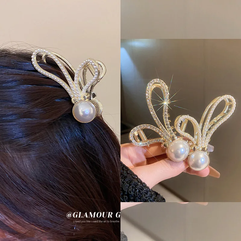 

South Korea Irregular Diamond-encrusted Pearl Rabbit Ear Hairpin Bangs Clip Exquisite Fashion Trumpet Temperament Hair Acce