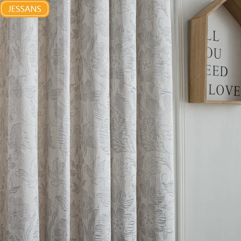 

New Chinese Curtains for Living dining Room Bedroom Plain Jacquard Curtain Polyester Cotton Linen Fabric Dark Pattern Curtains