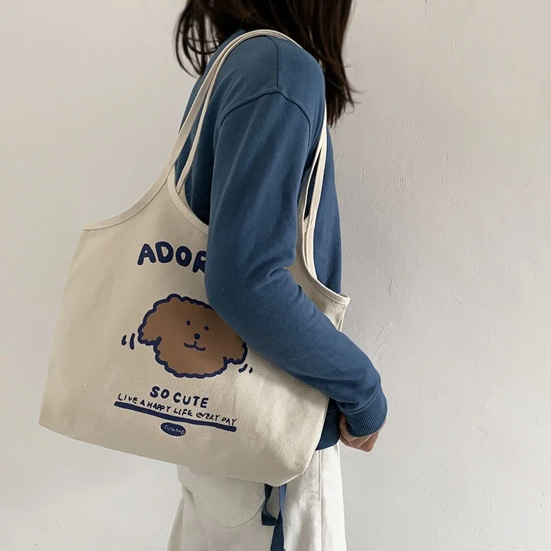 Женская сумка на плечо в стиле Харадзюку, повседневная холщовая дамская сумочка-тоут в стиле ретро, вместительный саквояж для покупок