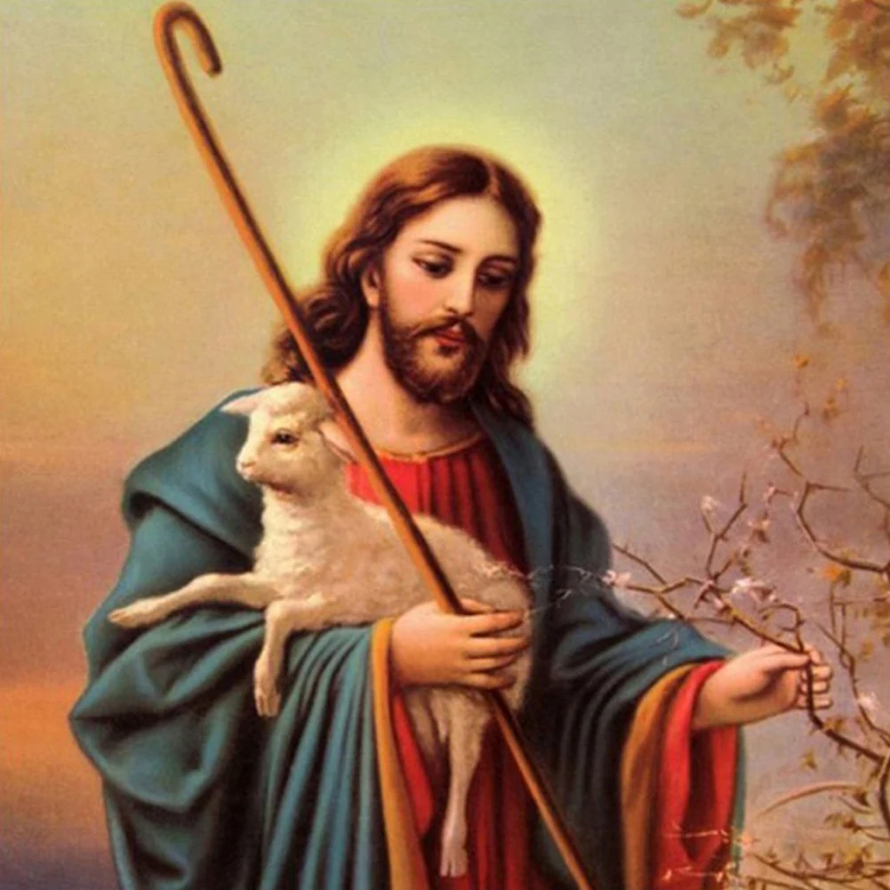 

5d DIY Diamond Painting Lamb And Jesus Design Round Drill Full Drill Handmade Rhinestone Embroidery Cross Stitch Painting Dot