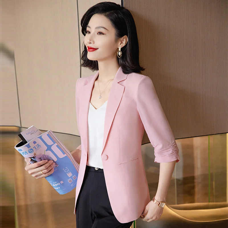 Quality Spring Summer Women's Korean Fashion Elegant Loose Medium Sleeve Jacket Office Leisure Blazer Thin Cardigan Coat Top 4XL