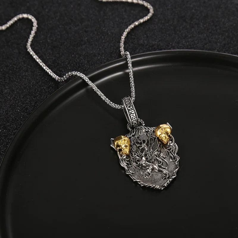 

Изысканная мода, двухцветное резное ожерелье в форме черепа летающего дракона, цепочка для свитера, праздничное искусственное украшение, популярный подарок