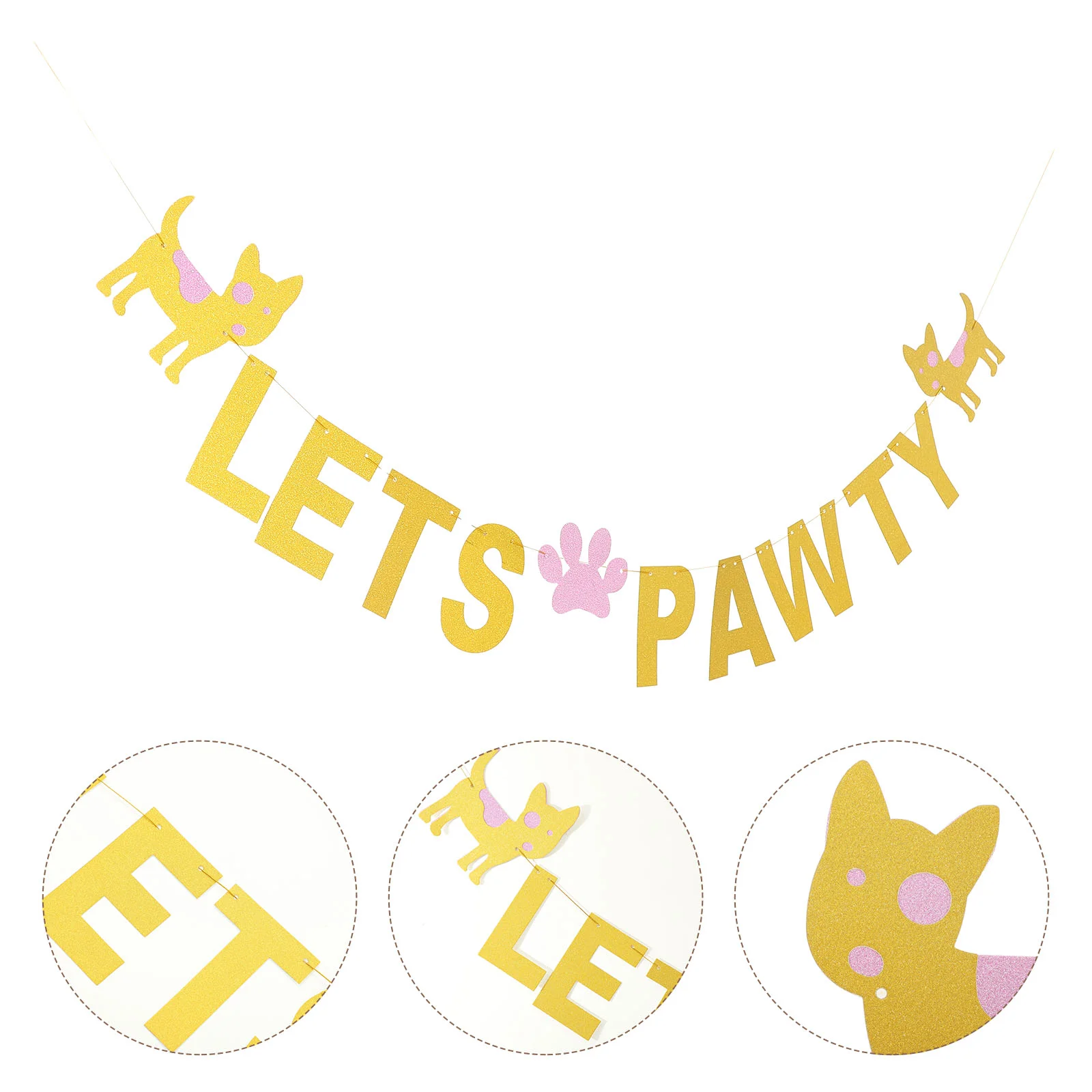 

Birthday Banner Pawty Party Dog Lets Pet S Decorations Let Supplies Garland Sign Decor Cat Happyglitter Kitten Bunting Paw