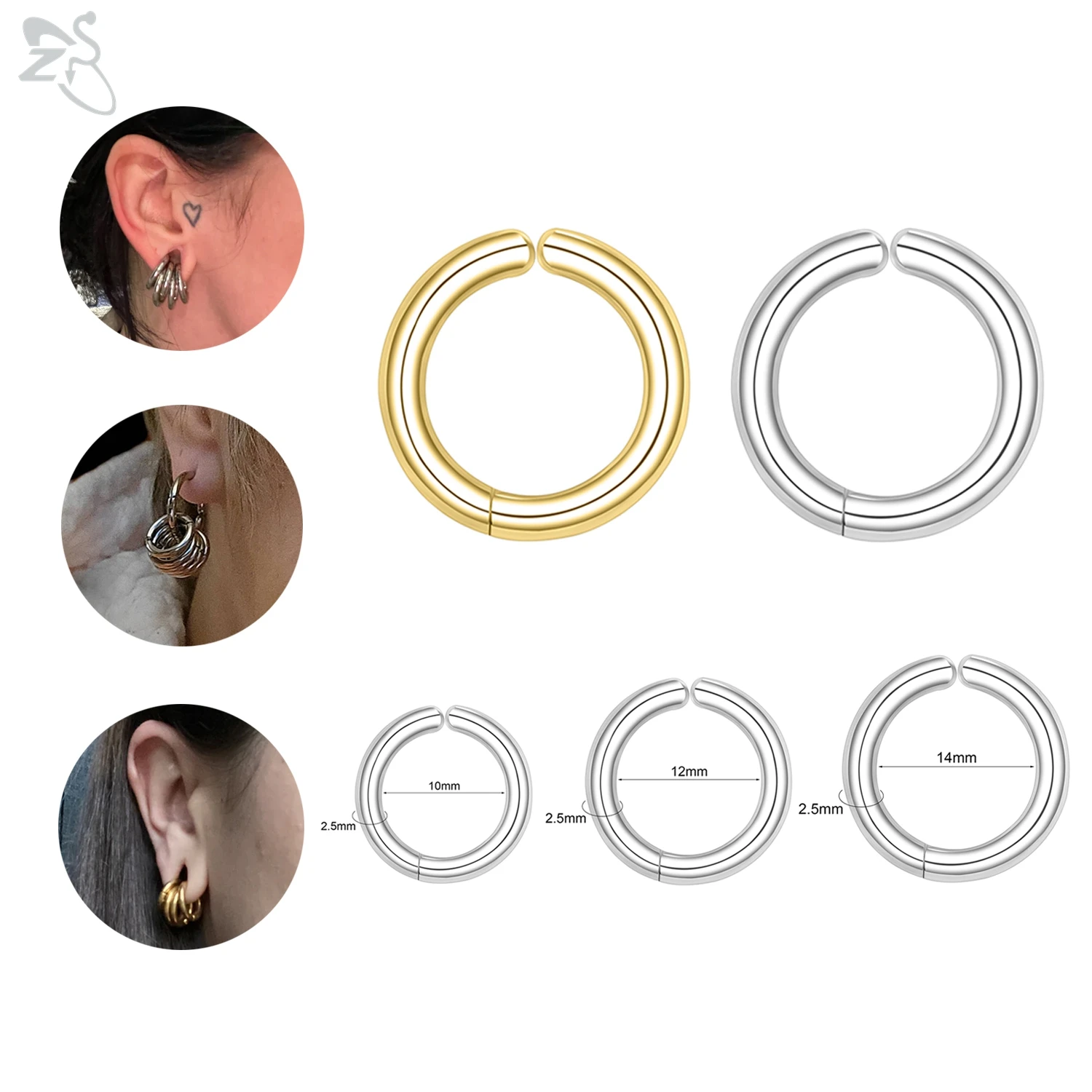 

AOEDEJ 1 Piece 10/12/14MM Stainless Steel Clip Earrings Gold Color Fake Piercing Earring Women Men Hoop Helix Cartilage Ear Cuff
