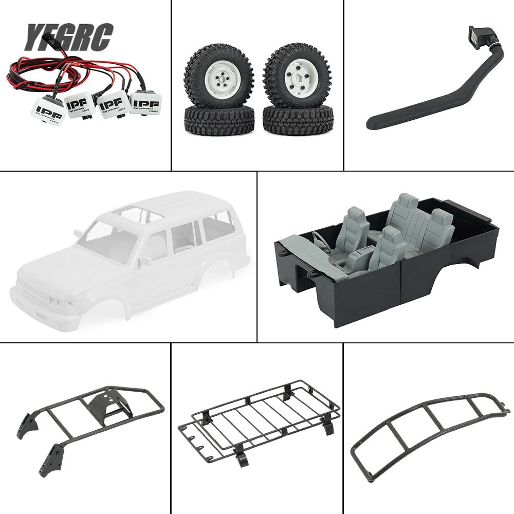 

RC LC80 крепление на крышу с твердым корпусом, внутренний хвост, лестница, запасное колесо, переноска, подводное плавание светодиодный Светоди...