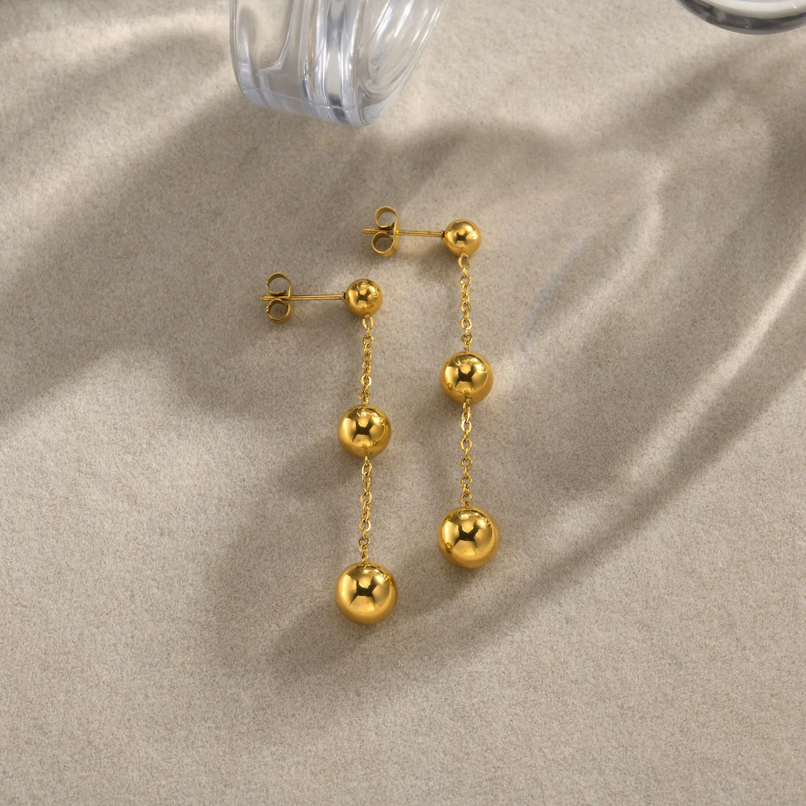 Женские серьги-подвески с бусинами на удачу из нержавеющей стали