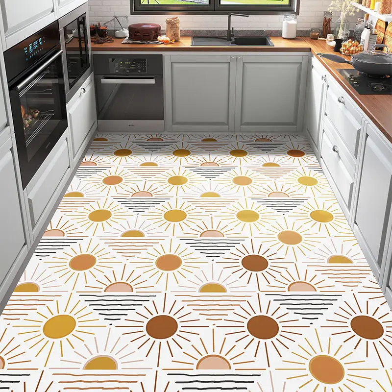 

Geometric Kitchen Leather Oil-proof Carpet Non-slip Balcony PVC Large Area Rugs Living Room Waterproof Rug Can Be Cut Door Mat