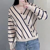 irregular striped womens sweaters long sleeve sweater women pullover knitted top 2022 autumn korean style clothes sueter mujer