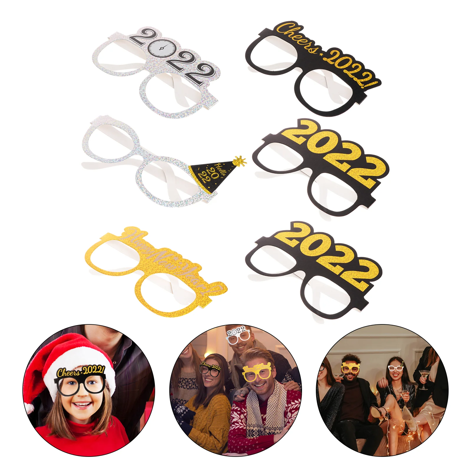 

New Year Eyeglasses 2022 Glassesevephoto Decor Favor Booth Costume Paper Glitter Prop Celebration Prom Supplies Year’S Cosplay