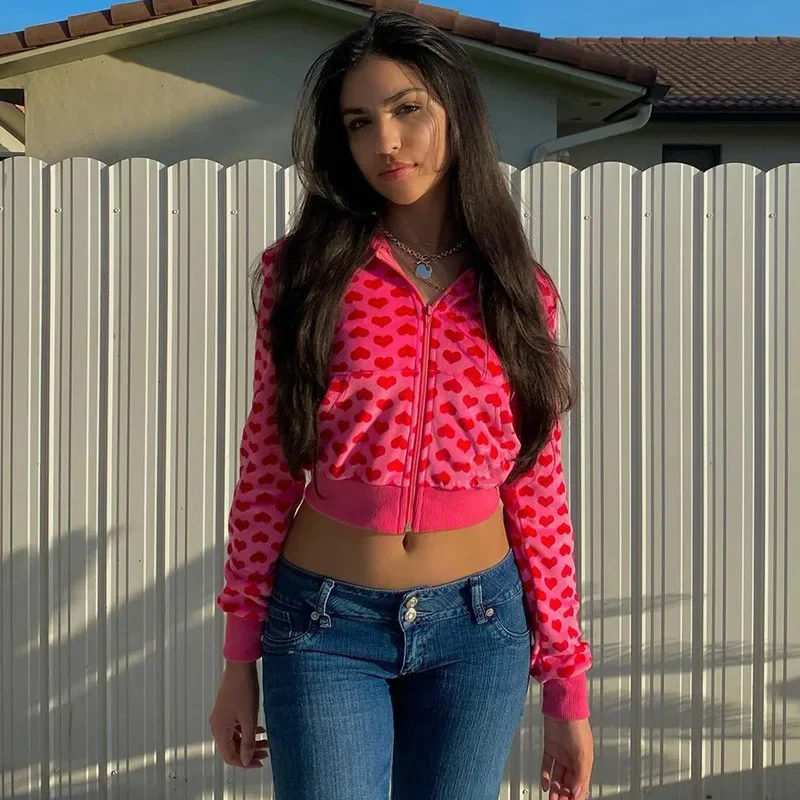 Женская толстовка с капюшоном и принтом в виде сердца