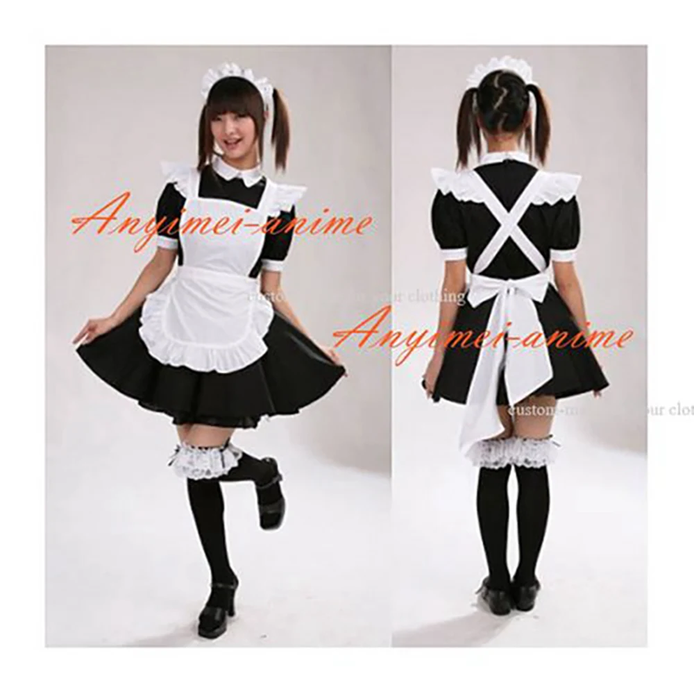 

fondcosplay adult sexy cross dressing French sissy maid black Cotton Lockable Dress Uniform white apron CD/TV[CK1220]