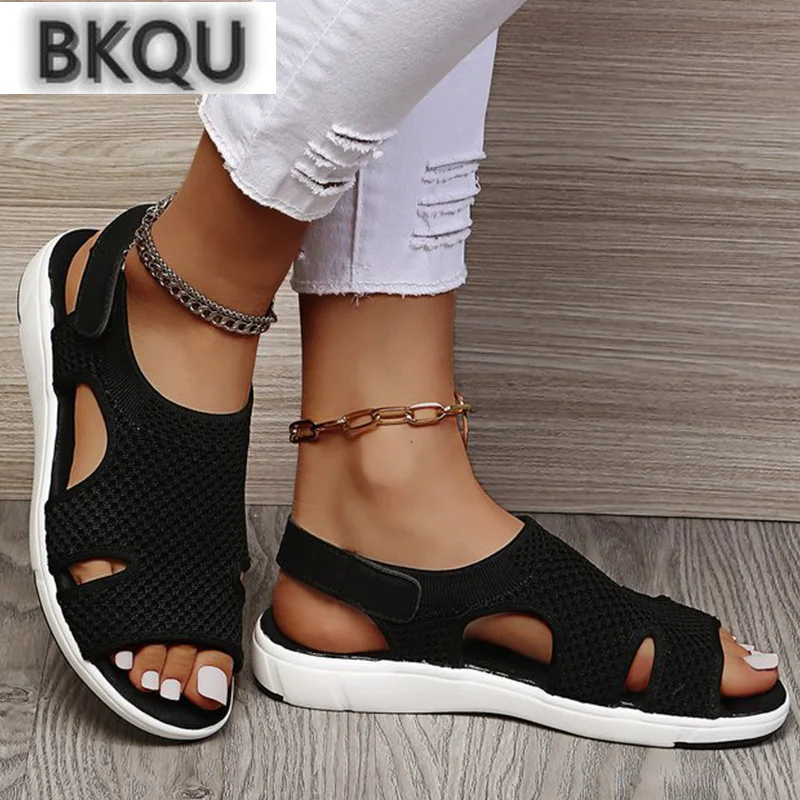 

Сандалии женские на плоской подошве, удобные повседневные пляжные босоножки с ремешком и пряжкой, Уличная обувь, большие размеры, лето 2022