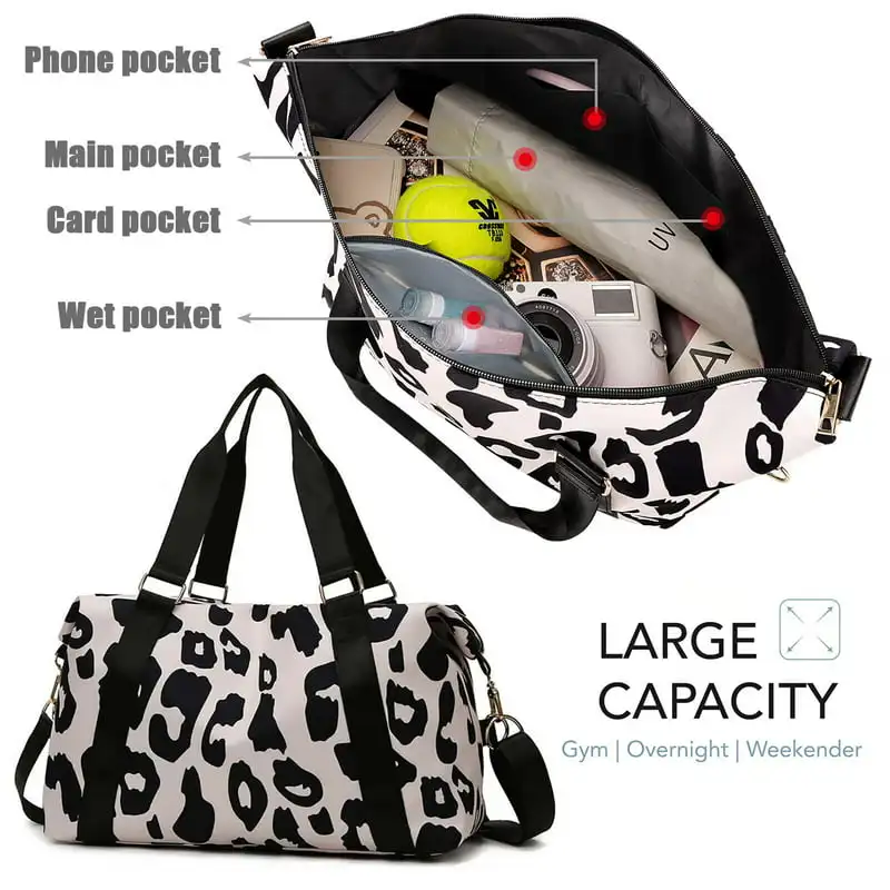 Gorgeous, Luxurious Women's Stylish Overlapping Weekend Carry-on Sports Gym/Travel Duffel Bag/Weekender Overnight Tote Bag (Blac