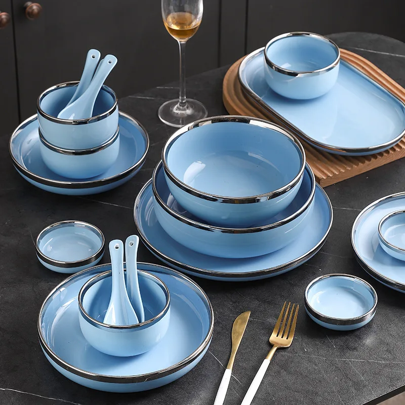 Современные наборы керамических тарелок креативное посеребренное блюдо для