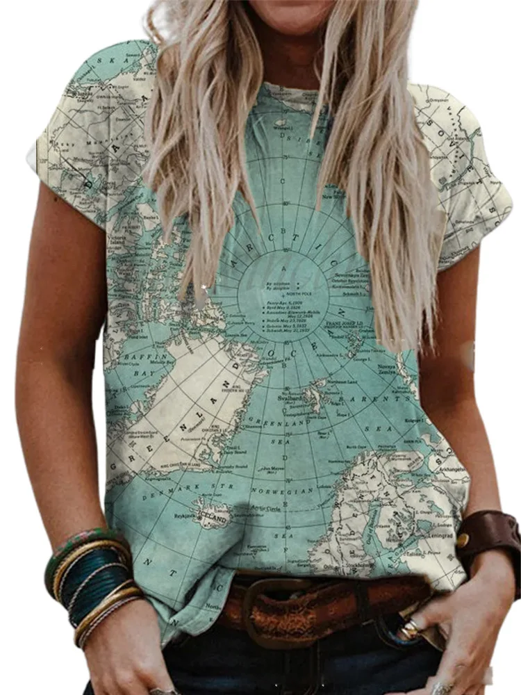 

3D Printed Map T Shirt For Women Harajuku World Heritage Female T-shirts Afro Word Short Sleeve Tshirt Fashion Clothes Tops