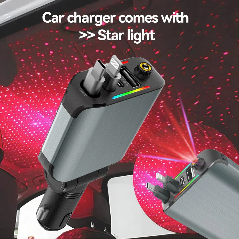 НОВОЕ выдвижное быстрое автомобильное зарядное устройство 4 в 1 с крышей Starlight