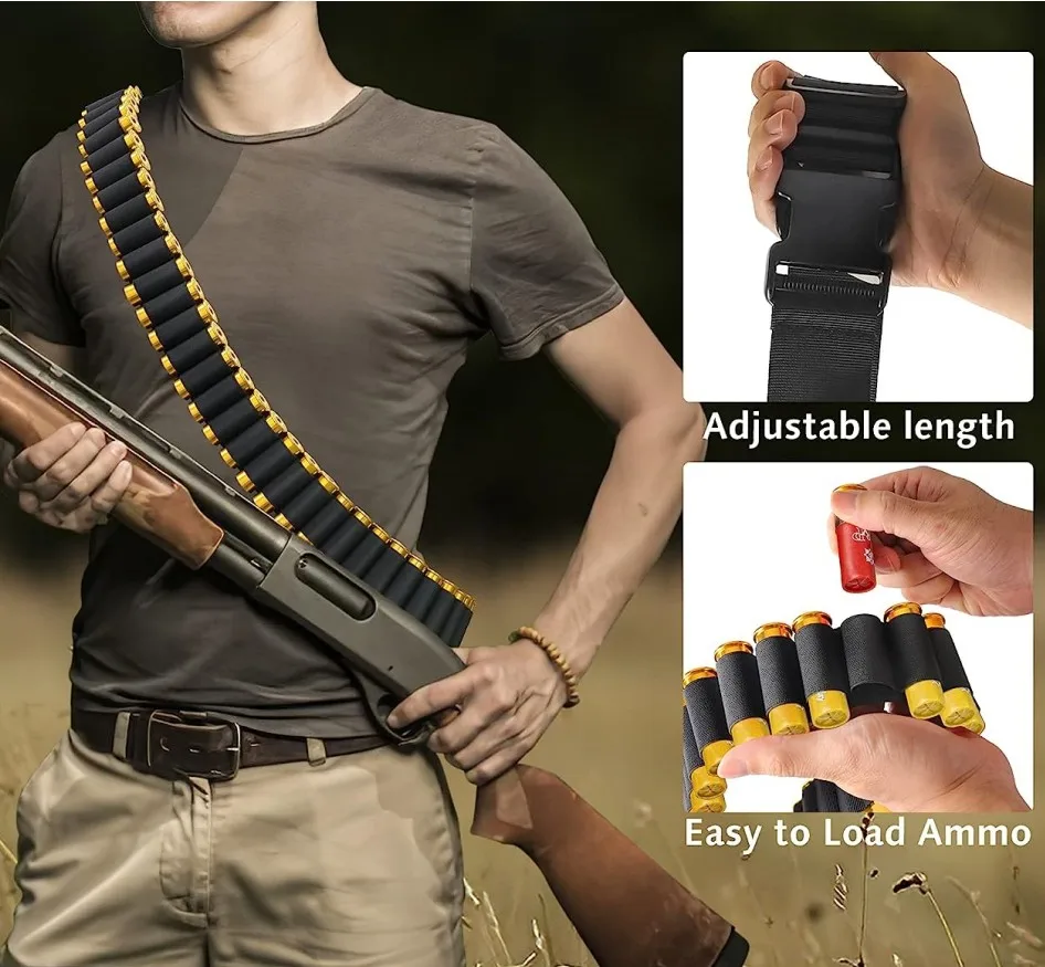 

CS Force Shotgun Shell Bandolier Belt 12/20 Gauge Ammo Holder for Tactical Military Hunting-26 Round/29 Round/50 Round