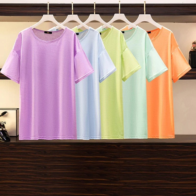 

Plus Size 2XL-6XL Women Fashion T-Shirts Summer O Neck Short Sleeve Casual Tops Solid Tee Woman Clothing Loose T-Shirt