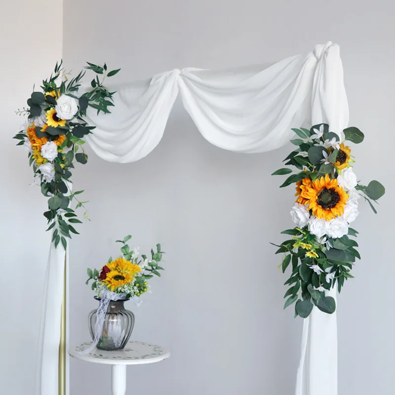 

2pcs/Set Artificial Flowers Wedding Backdrop Wreath Decor Welcome Card Sign Corner Wall Props Arrange Arch Fake Flower Row
