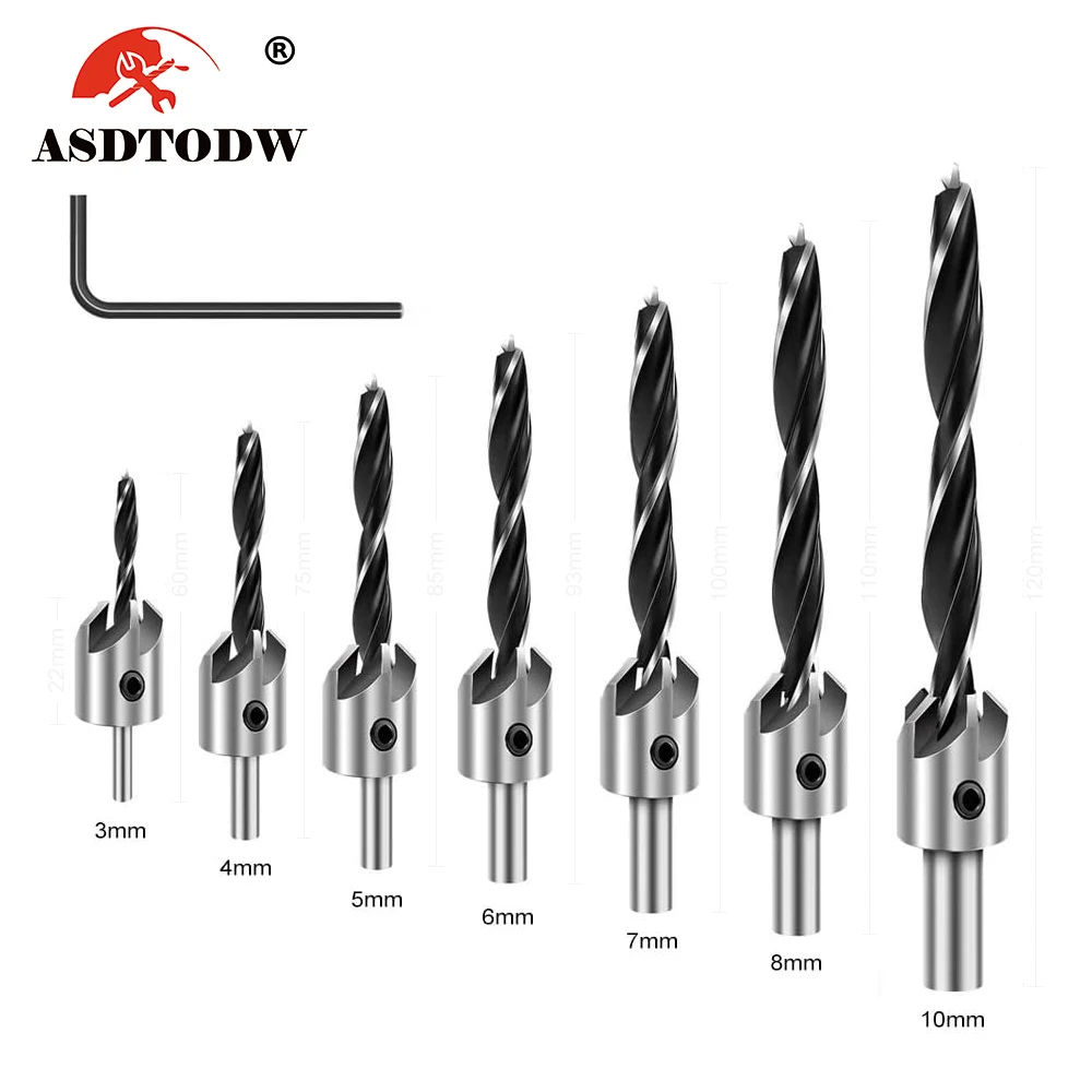 

3mm-10mm HSS Countersink Drill Bit Set Reamer Woodworking Chamfer Drill Counterbore Pliot Hole Cutter Screw Hole Drill