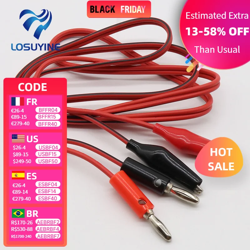 

LOSUYINE 4mm Штепсель-зажим крокодил для зонда 1м