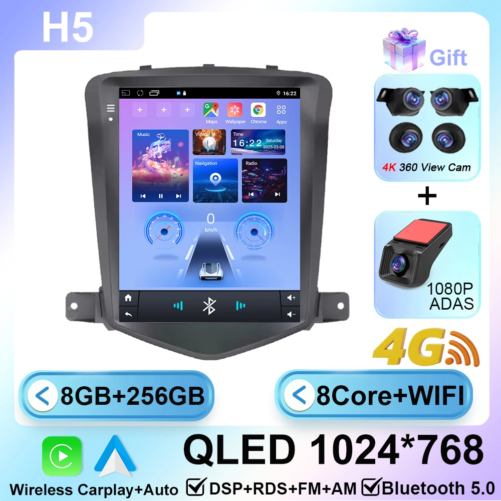 

9,7-дюймовый Android 16 для Chevrolet Cruze J300 2008-2013 Автомобильный радиоприемник Мультимедийный видеоплеер Навигация GPS WIFI Беспроводной Carplay