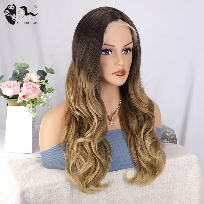 

Long Natural Wavy Mixed Brown Blonde Synthetic Lace Front Wigs Fake Hair Wig For Women Heat Resistant Fiber Cosplay Daily Wigs