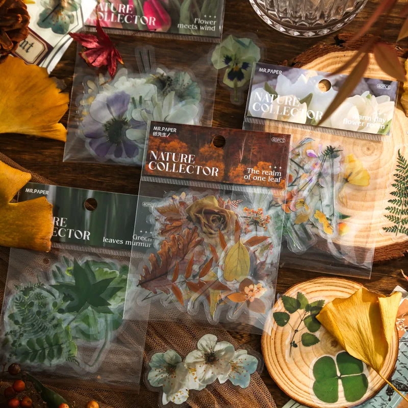 

40 шт./упаковка, декоративные наклейки из ПВХ с натуральными цветами