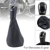 6 speed black abs pu leather car manual gear shift handball knob with dust cover for mercedes benz 1997 2004 6 gear models