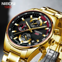 nibosi 2022 fashion new gold black men luxury multifunction calendar display waterproof stainless stee watches quartz wristwatch