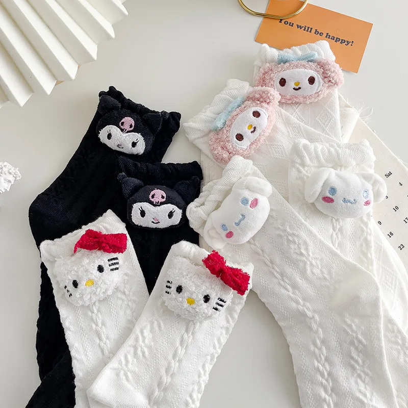 

Kawaii Sanrio Anime Hello Kitty Socks Girl Heart Lolita Cotton Socks Academy Style Cartoon Melody Autumn/Winter Mid Tube Socks