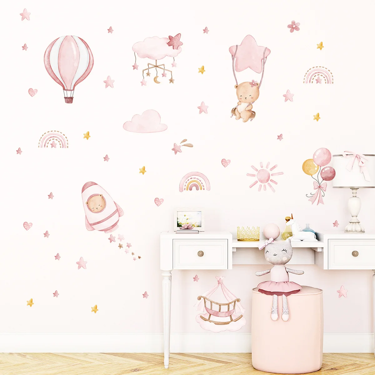 Мультяшные животные воздушный шар настенные Стикеры для ребенка девочки комната