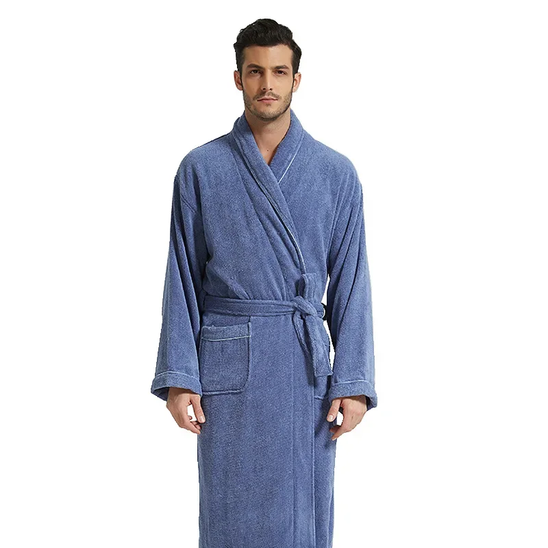 Махровый Халат мужской халат из 100% хлопка халаты для влюбленных однотонное
