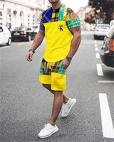 new summer mens sportswear patchwork color o neck t shirt set fashion t shirt and shorts sports suit sportswear men