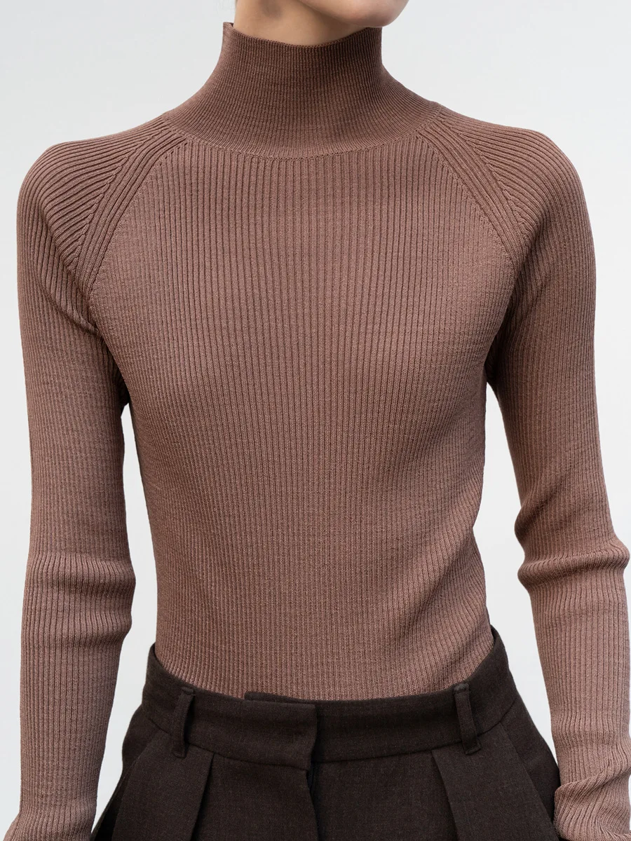 

Women's Stretch Slim Sweater Rib Long Sleeve Half Turtleneck Solid Color Temperament Female Knit Bottoming Tops