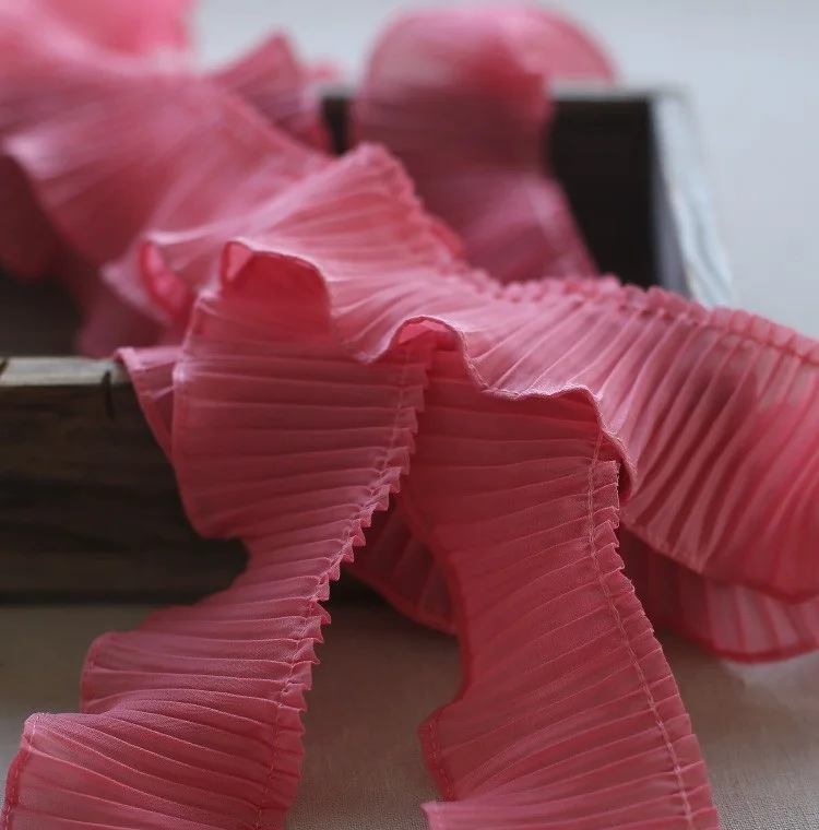 5 см ширина 4 метра/лот белый/розовый шифон с кружевной отделкой плиссированная