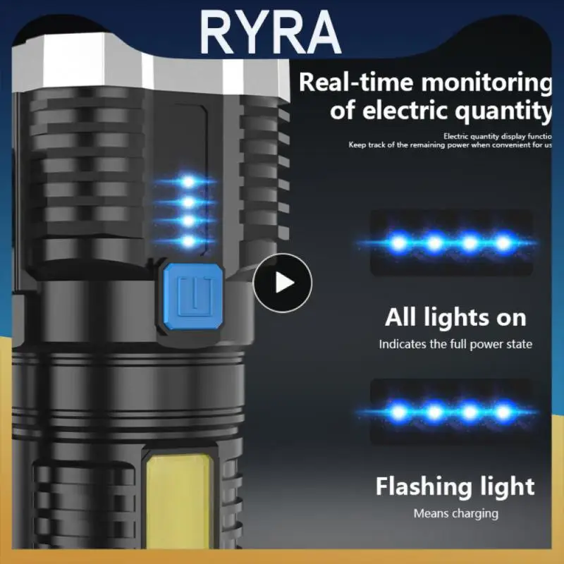 

Abs Zoom Torch Waterproof 4 Lighting Modes Led Flashlight Lamp Outdoor Camping Lamp Built-in Large-capacity Battery 200m Range