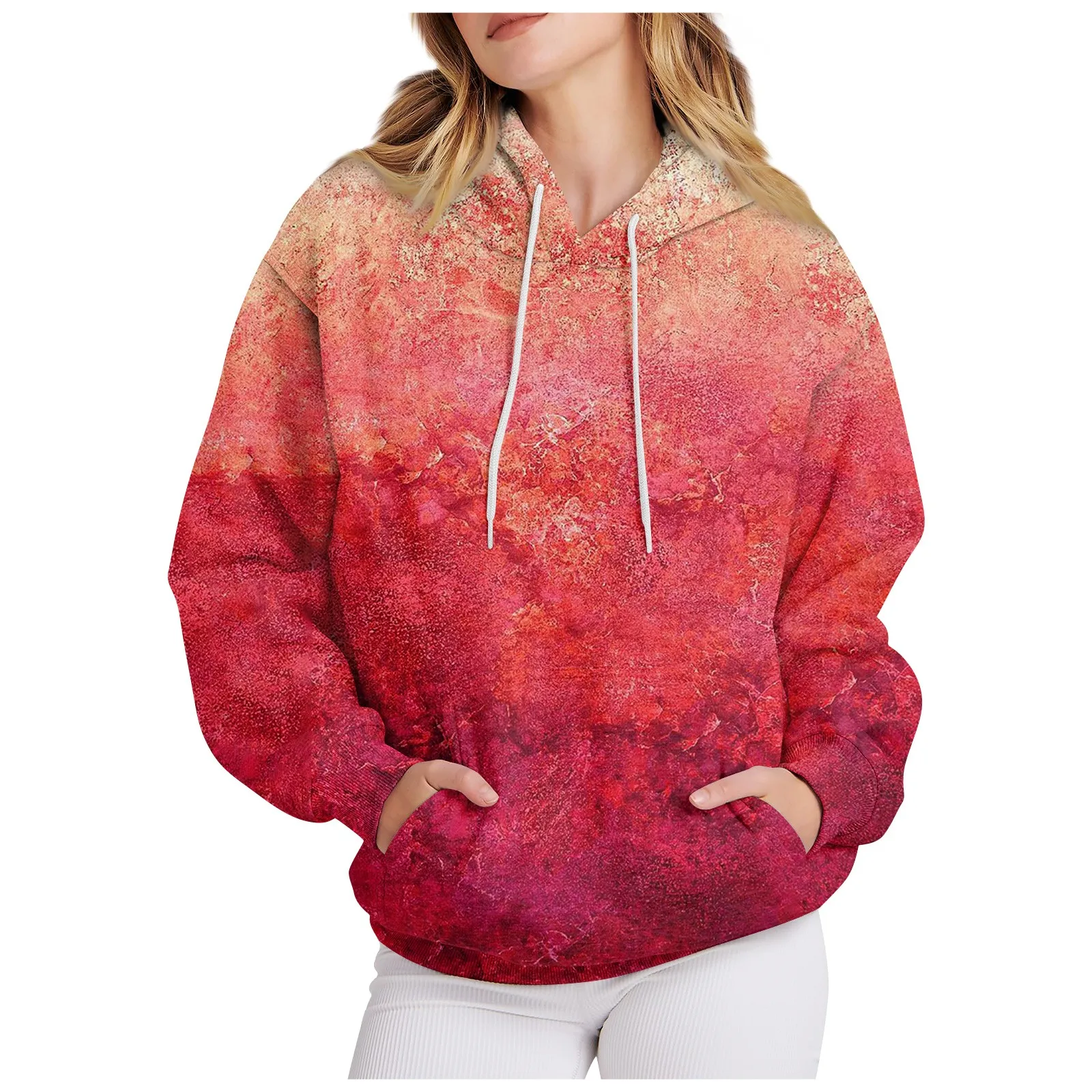 

Женский Повседневный Универсальный пуловер с мраморным принтом и длинными рукавами, свободный утепленный свитшот с кулиской и капюшоном