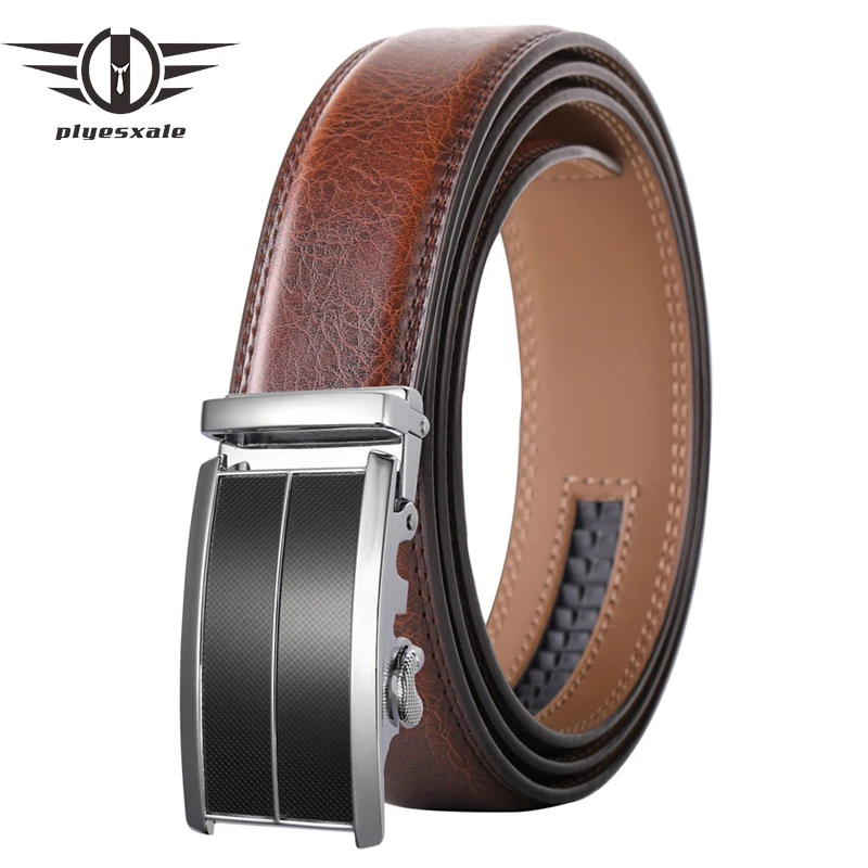 Plyesxale 2022 Male Designer Automatic Buckle Belt Cowhide Leather Men's Belt Famous Brand Luxury Belts Men Ceinture Homme B695