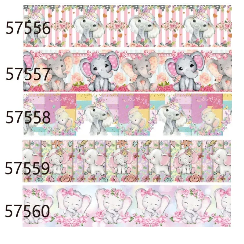 

10Yards Animal Ribbons Printed Baby Elephant with Flower Grosgrain Ribbon DIY for Bows Crafts Gifts Packing