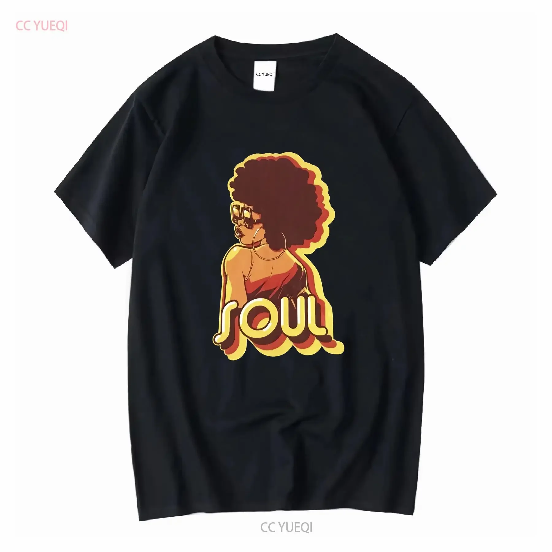 Фото Футболка SOUL с принтом Hot Afro Girl Soultrain, мужская, черная, размер XL, очень редкая, с длинными или короткими рукавами, винтажная, мягкая, стильная, с графическим принтом. №1
