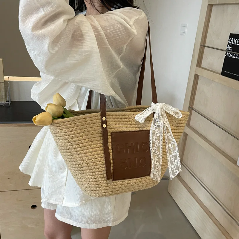 WBS 2024 модная плетеная летняя сумка-тоут ручной работы вместительная корзина и