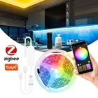 Светодиодная ленсветильник Zigbee RGB, лампа для подсветильник Ки телевизора, совместима с Google Assistant Alexa, 12 В постоянного тока