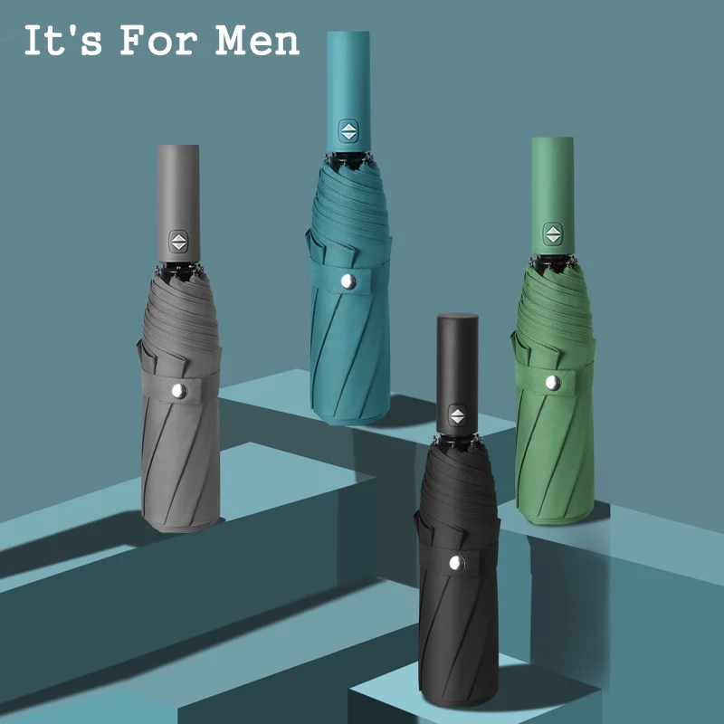 

Luxury Large Automatic Umbrella Men Strong Windproof Three-Folding Umbrella Rain Men Pure Color Umbrella Waterproof Safety