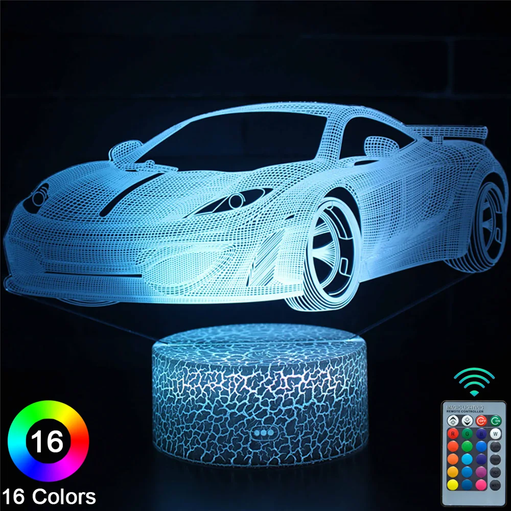 

Светодиодные ночники 3D в спортивном автомобиле, сенсорный пульт дистанционного управления, настольная лампа, декор для комнаты, подарок на ...