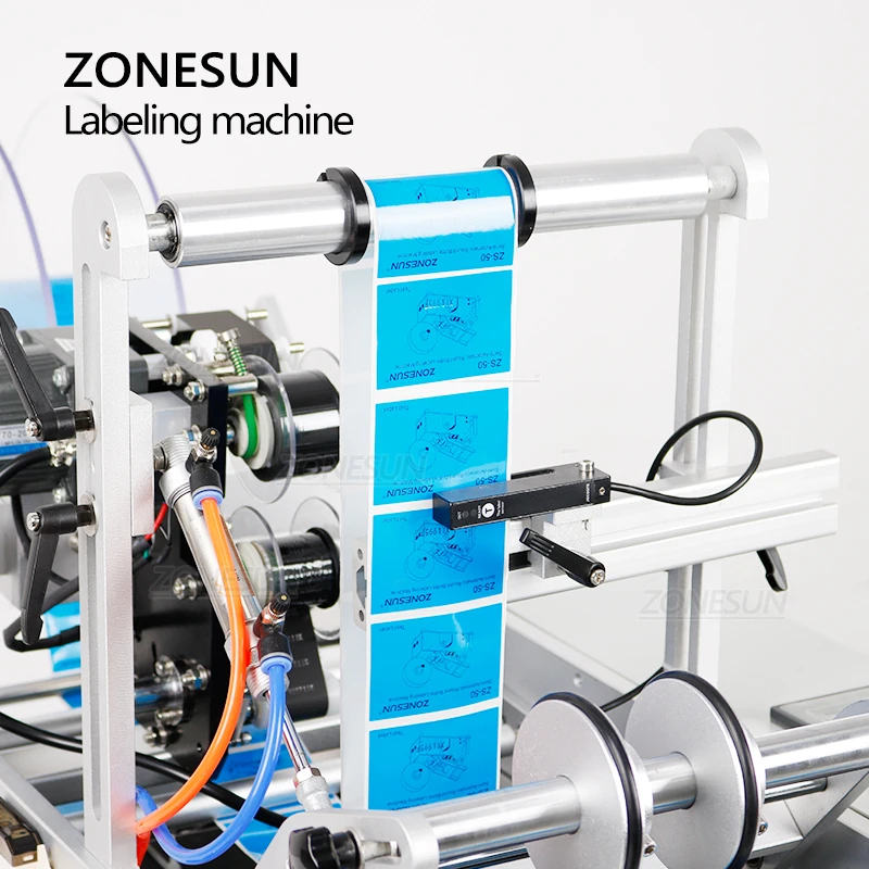 ZONESUN XL-T801 Semi-automatic PET Plastic Tin Can Double Single Label Glass Water Milk Juicer Round Bottle Labeling Machine |